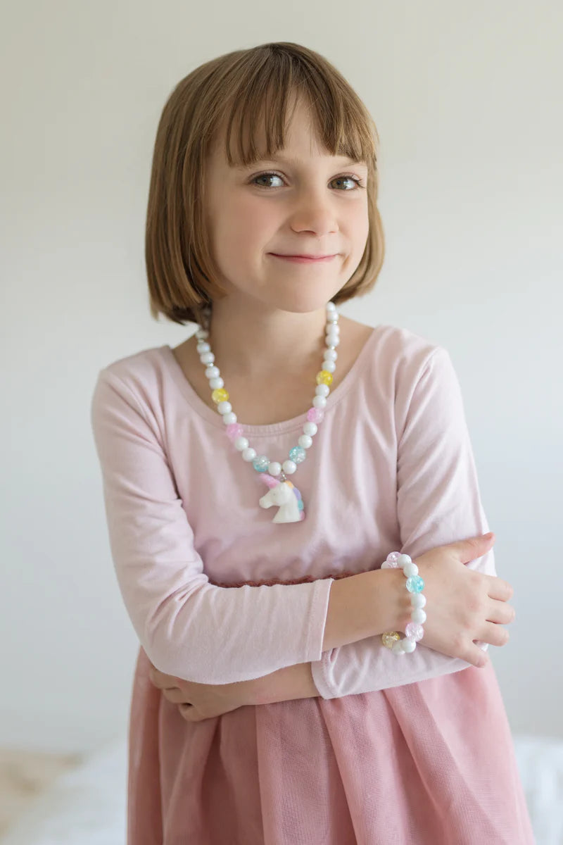 White Unicorn Necklace & Bracelet Set