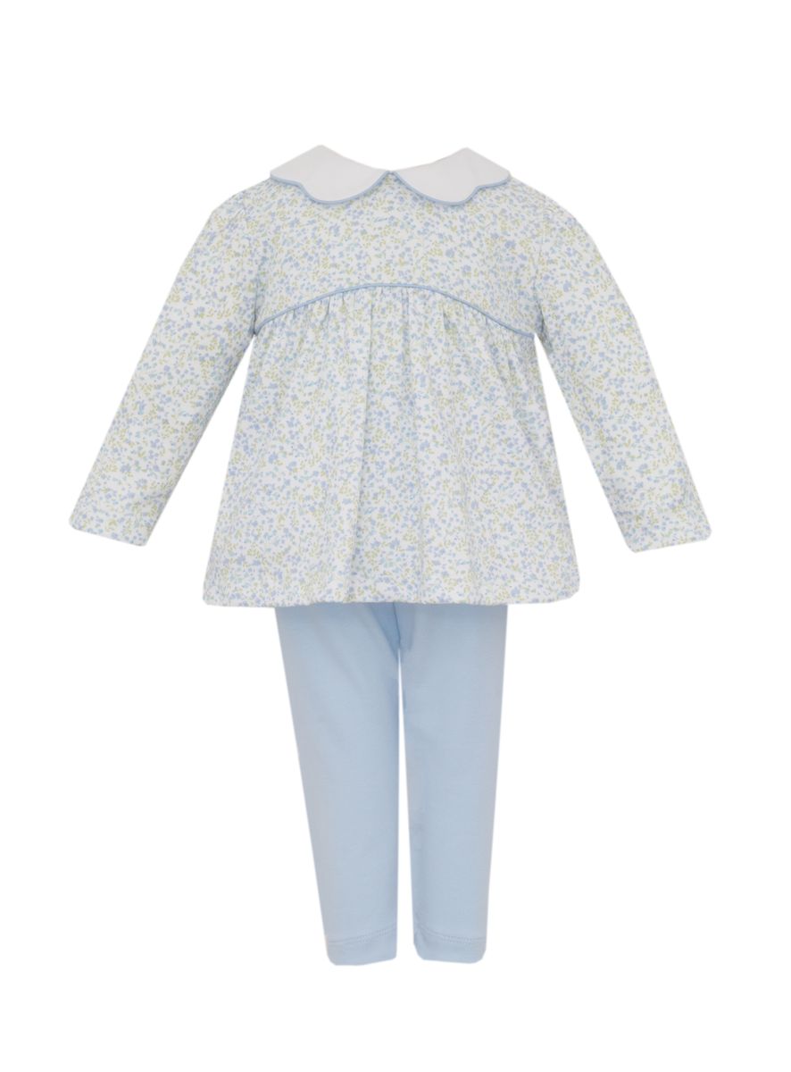 Caroline Tiny Blue Floral Knit Tunic Set