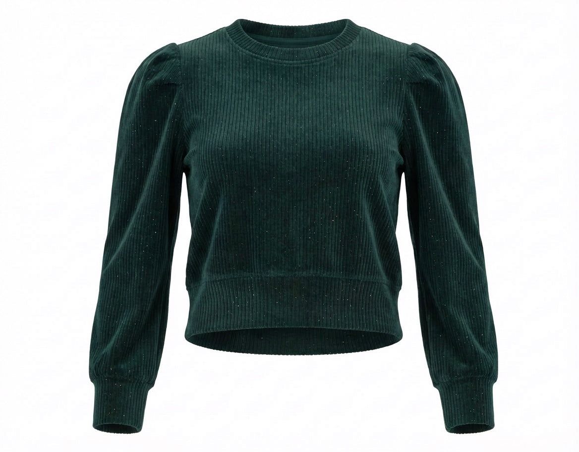 Pleat Peyton Top - Dark Green Velour