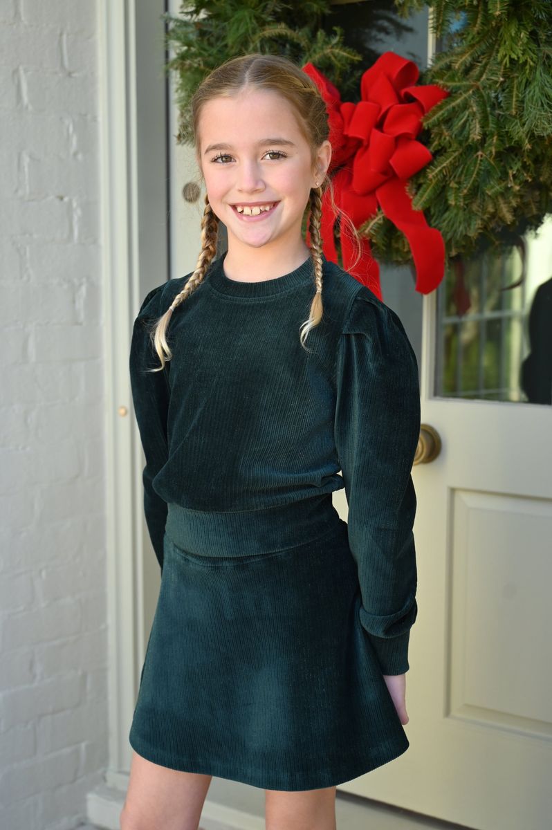 Pleat Libba Skirt - Dark Green Velour