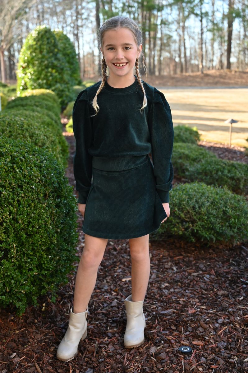 Pleat Libba Skirt - Dark Green Velour