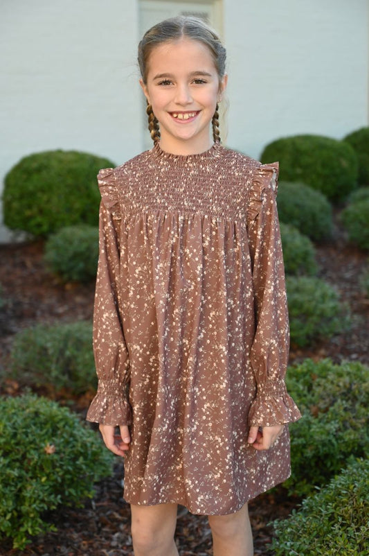 Pleat Lottie Dress - Brown Sugar Blooms