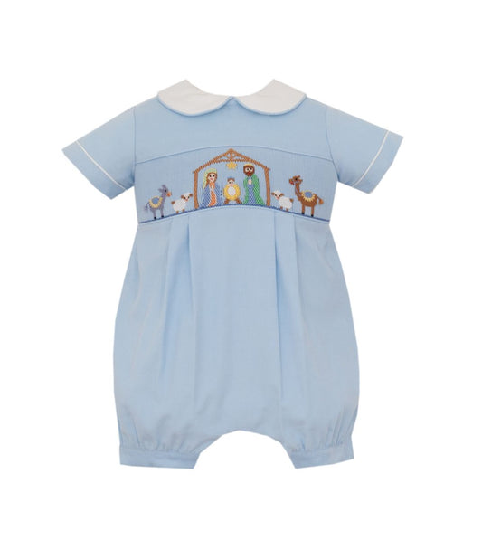 Nativity Smocked Blue Corduroy - Bubble