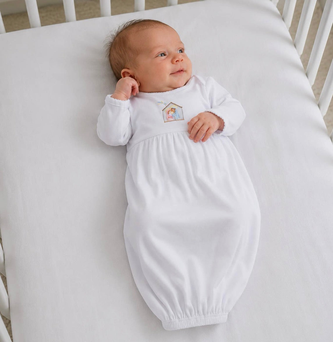 Little Manger Hand-Embroidered Gathered Gown