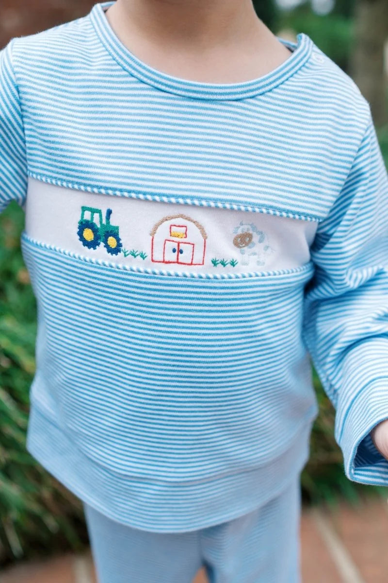 Bayou Play Set - Louisville Mini-stripe Knit w/Farm Embroidery
