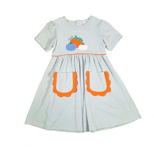 Pumpkin Scalloped Pocket Dress