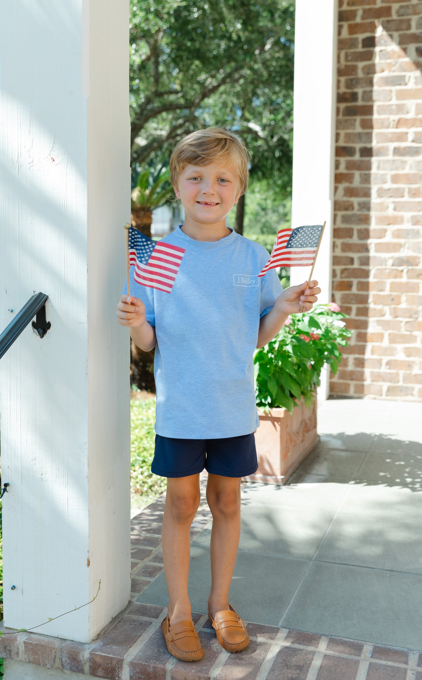 Logo Tee S/S - Retriever on Heathered Blue