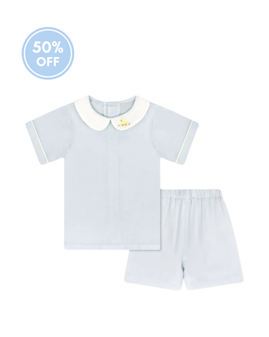 Sibley Short Set - Blessings Blue with Duck Embroidery