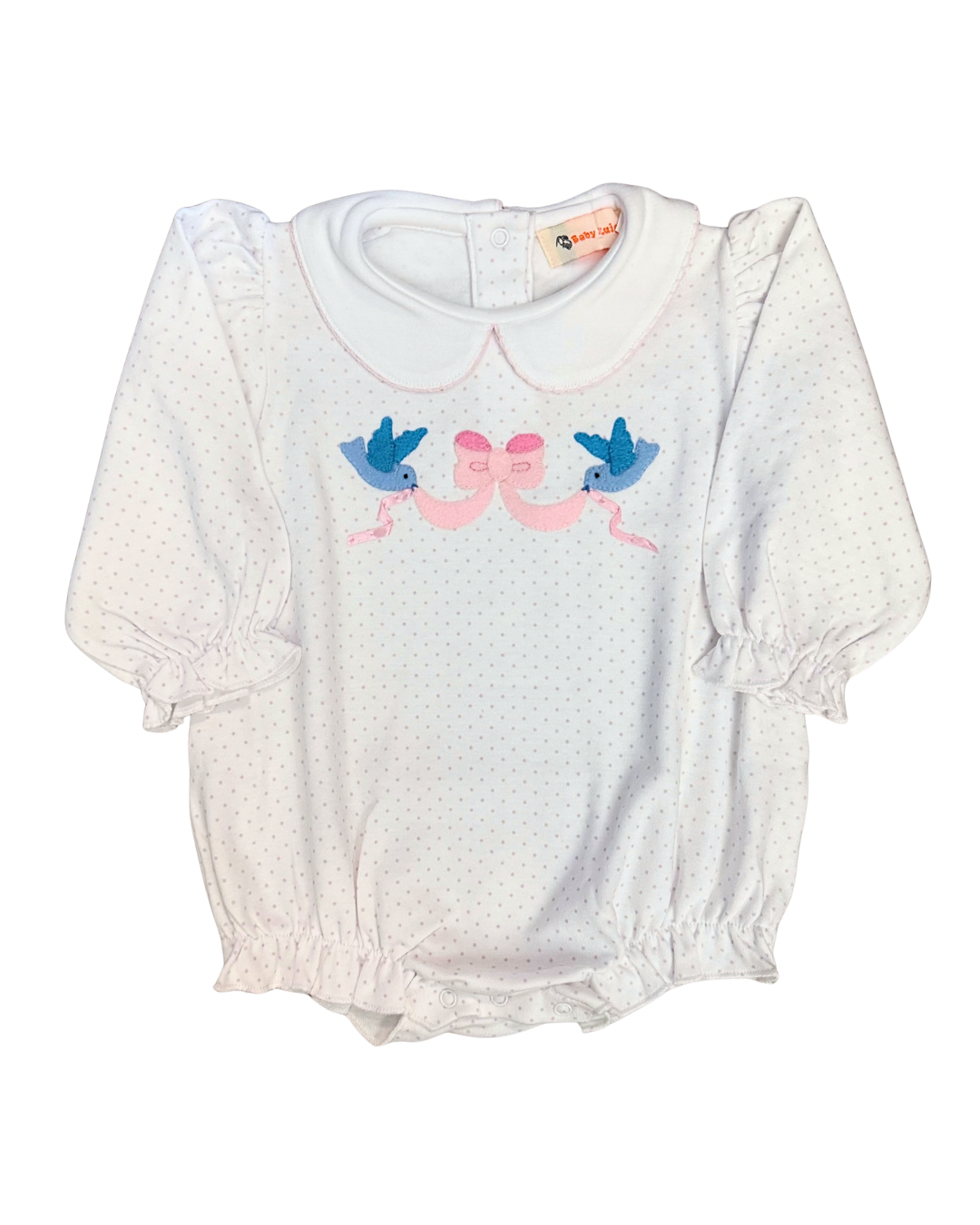 Luigi Ruffled Bubble - Bluebirds on Lavender Bitty Dot
