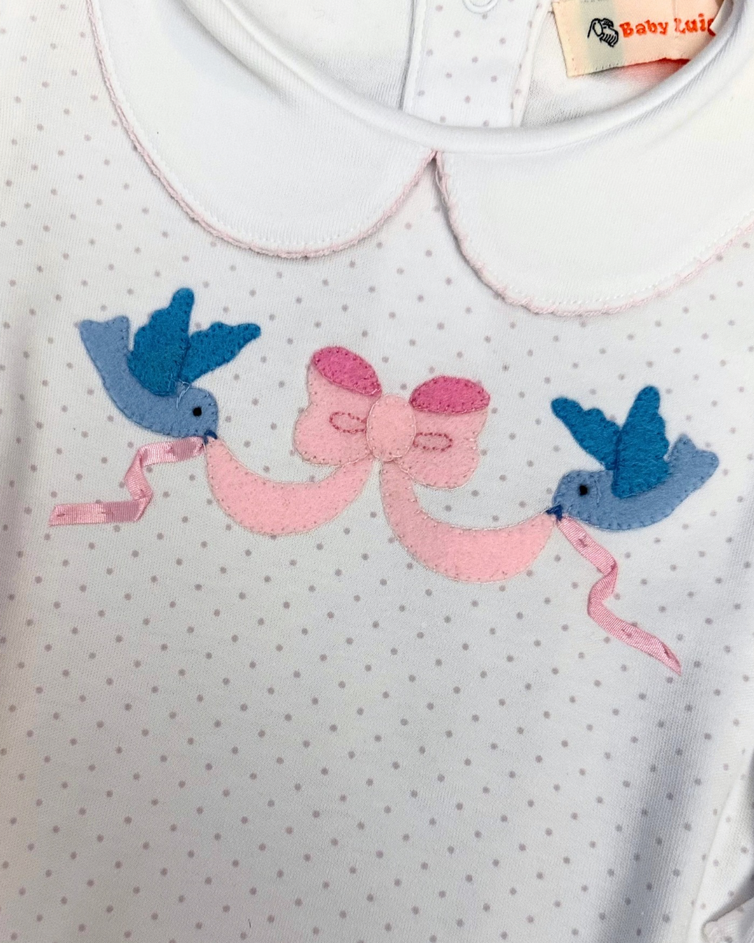 Luigi Ruffled Bubble - Bluebirds on Lavender Bitty Dot