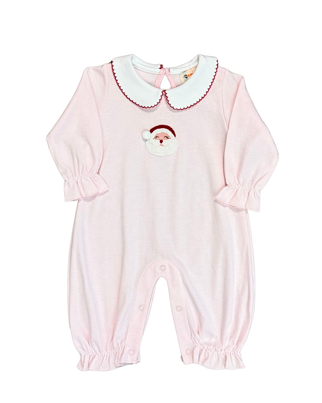 Luigi Crochet Santa Romper - Light Pink Bitty Stripe