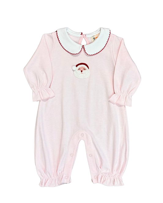 Luigi Crochet Santa Romper - Light Pink Bitty Stripe