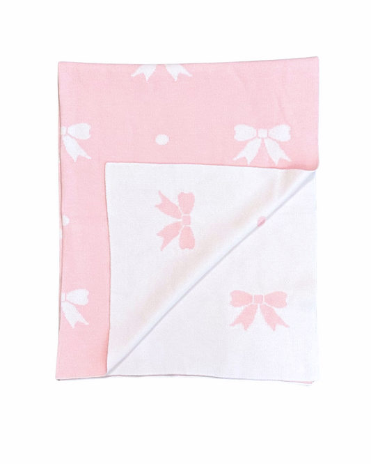 Luigi Light Pink Bows Knitted Blanket