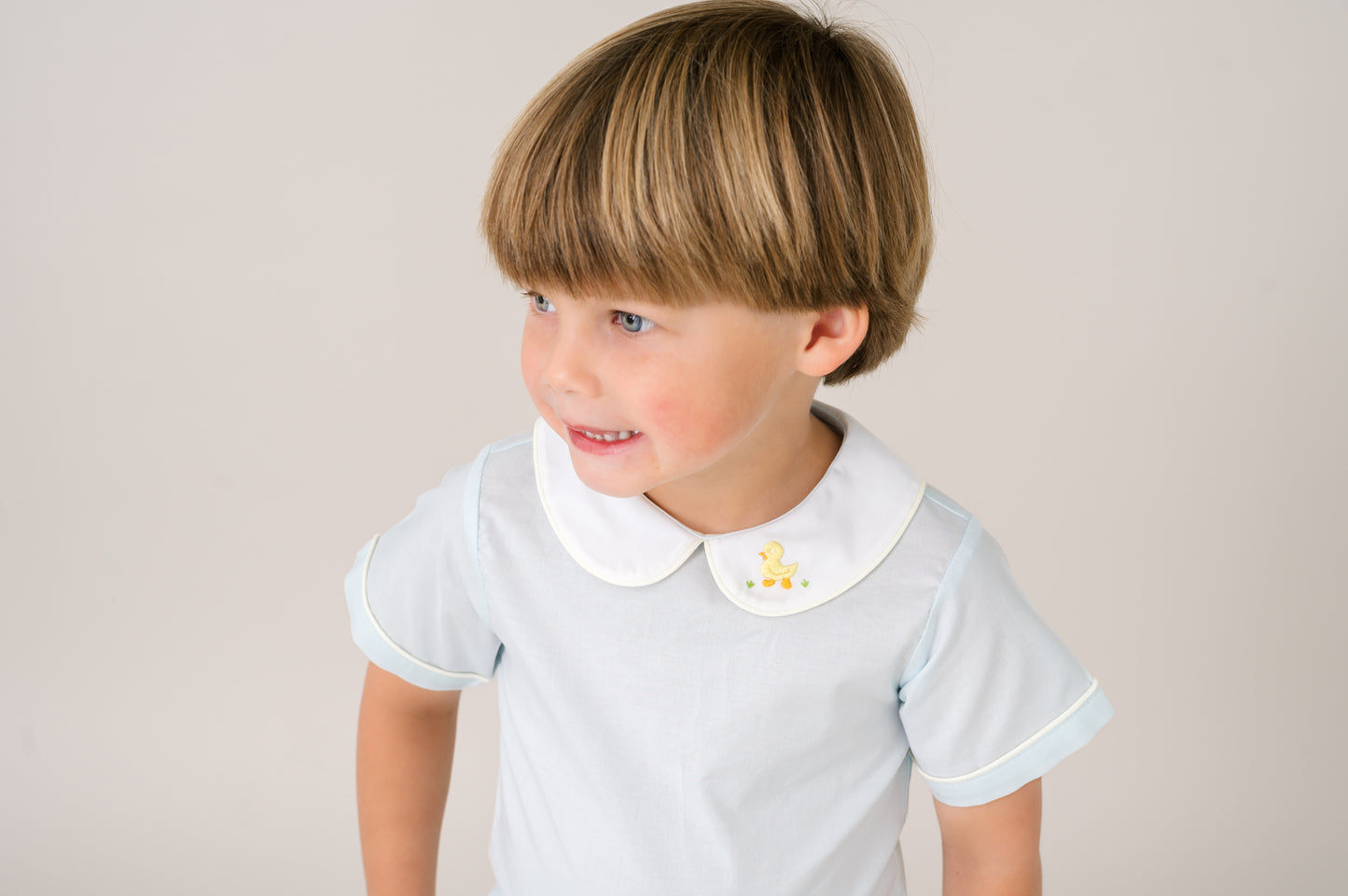 Sibley Short Set - Blessings Blue with Duck Embroidery
