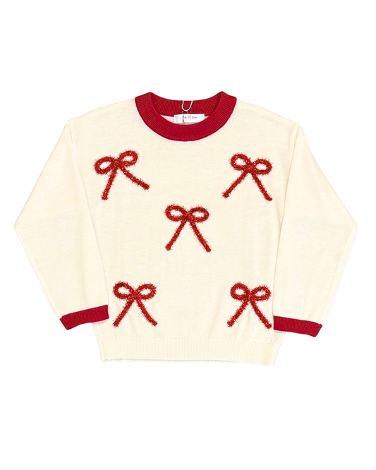 Cream Sweater - Red Bows