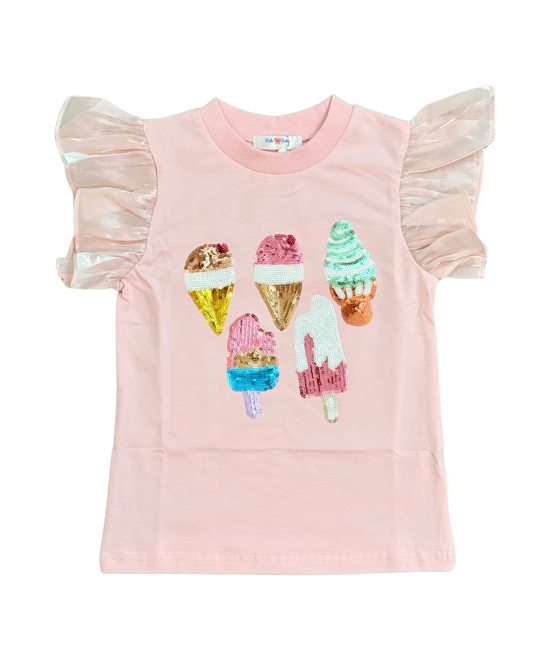 Lulu Top - Sequined Ice Cream Cones on Pink