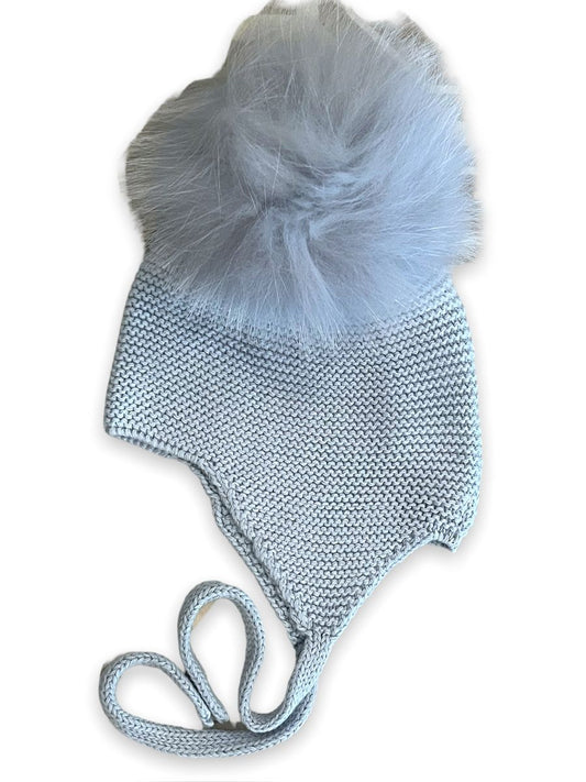 Mi Lucero - Fur Pom Tie Hat in Light Blue