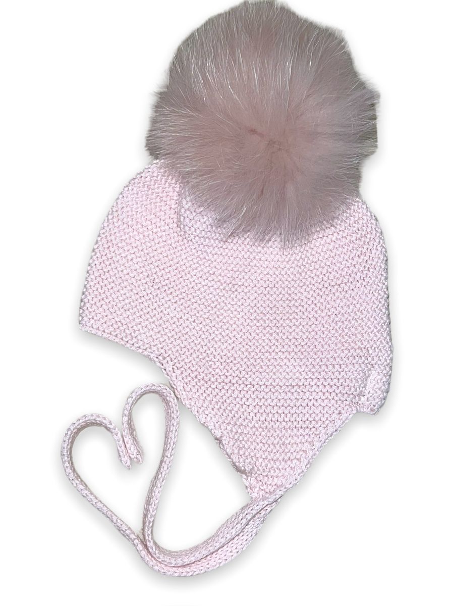 Mi Lucero - Fur Pom Tie Hat in Light Pink