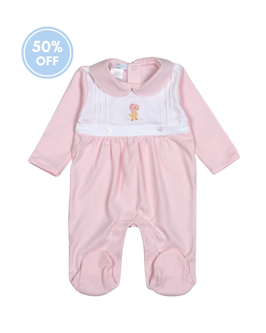 Mrs. Duck Hand Embroidered Pima Footie - Pink