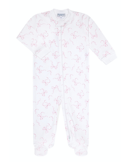 Charming Bows Pima Two-Way Zip Footie