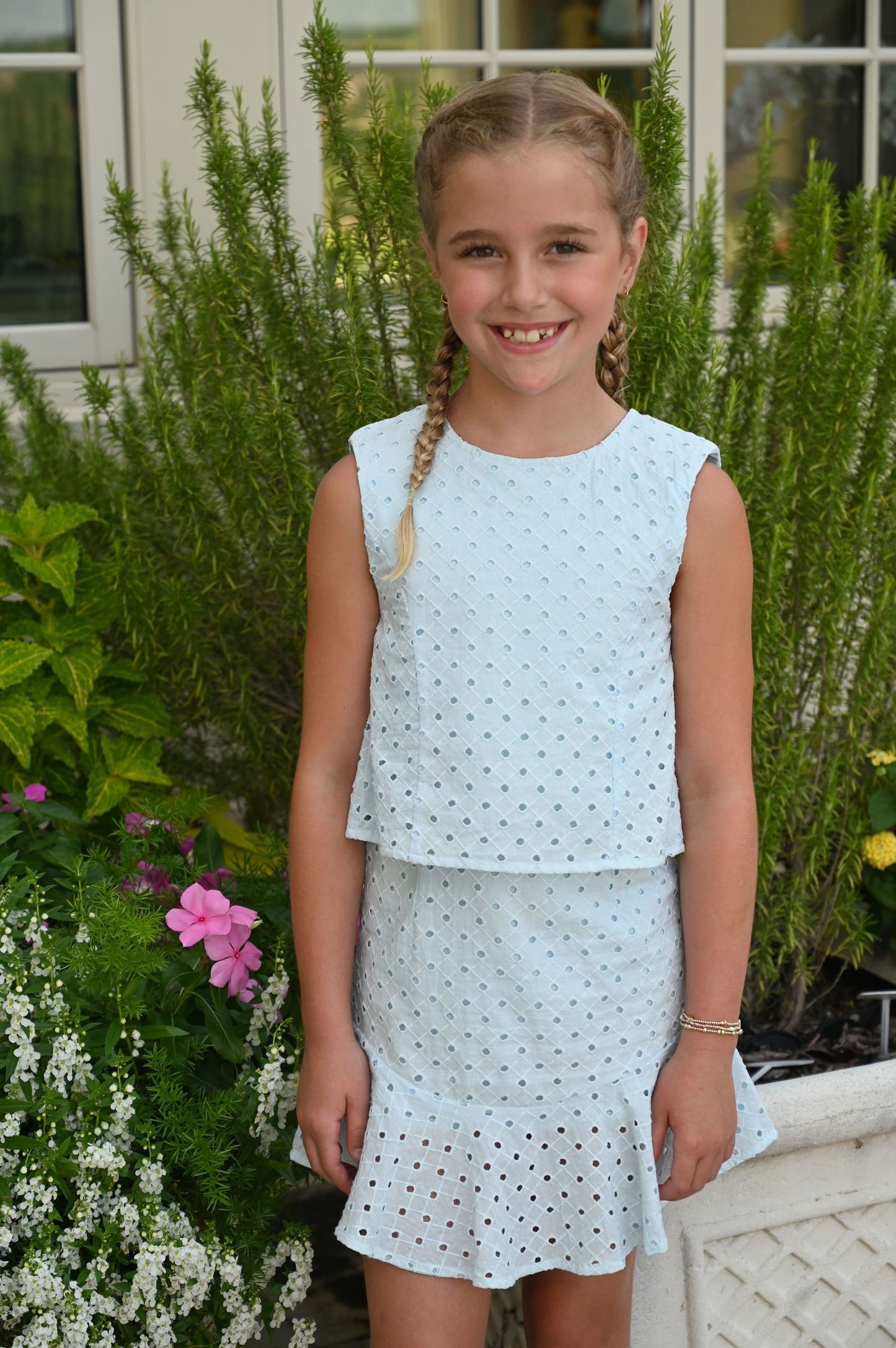 Pleat Cleo Dress - Light Aqua Eyelet