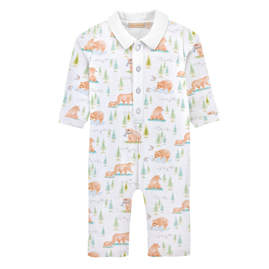 Woodland Bears Pima - Playsuit w/Point Collar