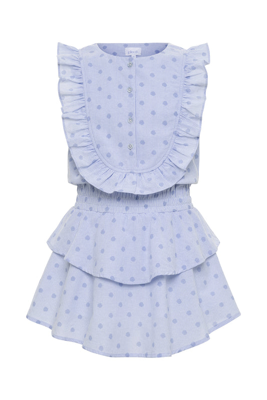 Pleat Jane Dress - Blue Dot