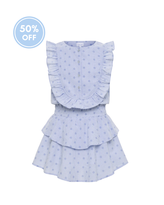 Pleat Jane Dress - Blue Dot