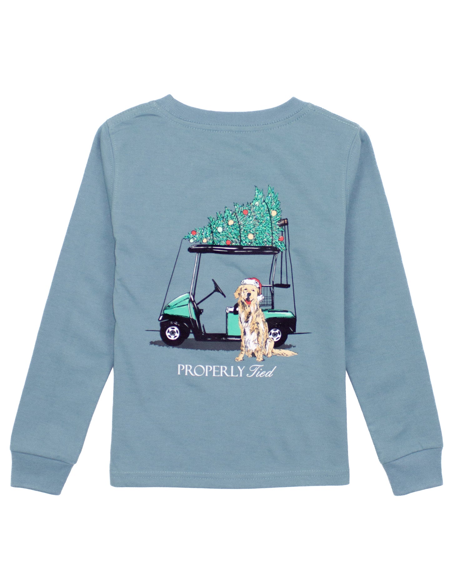 Properly Tied L/S Tee - Santa's Caddy on Steel Blue