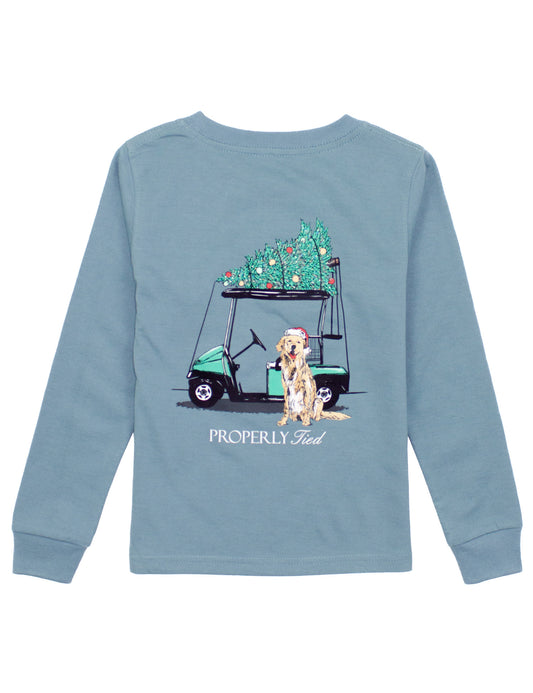 Properly Tied L/S Tee - Santa's Caddy on Steel Blue