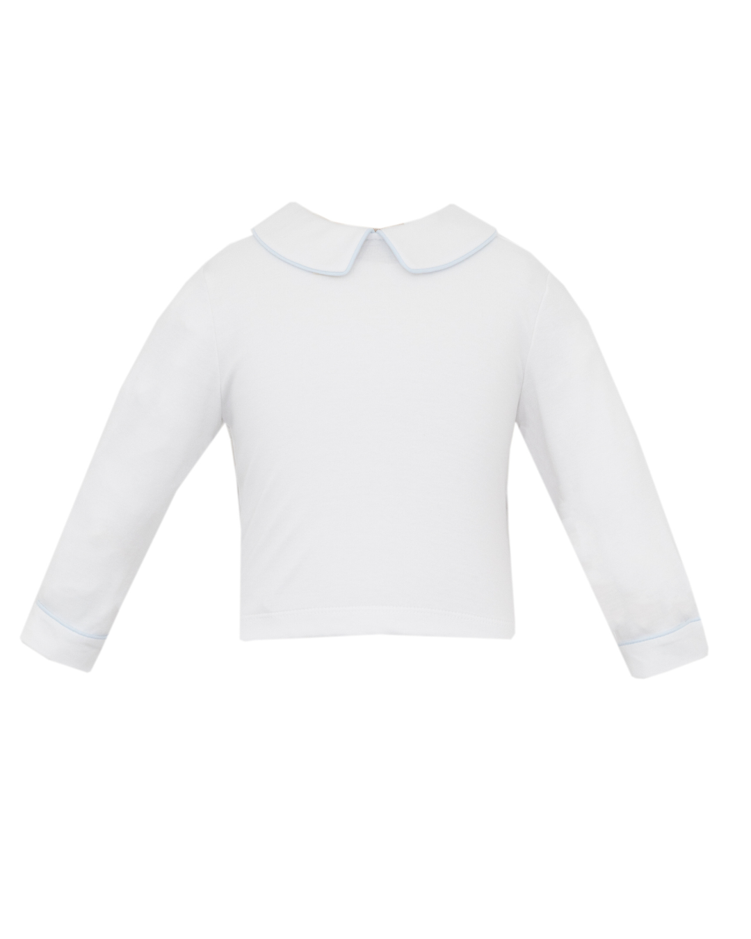 White Knit Boy's Shirt with Light Blue Piping