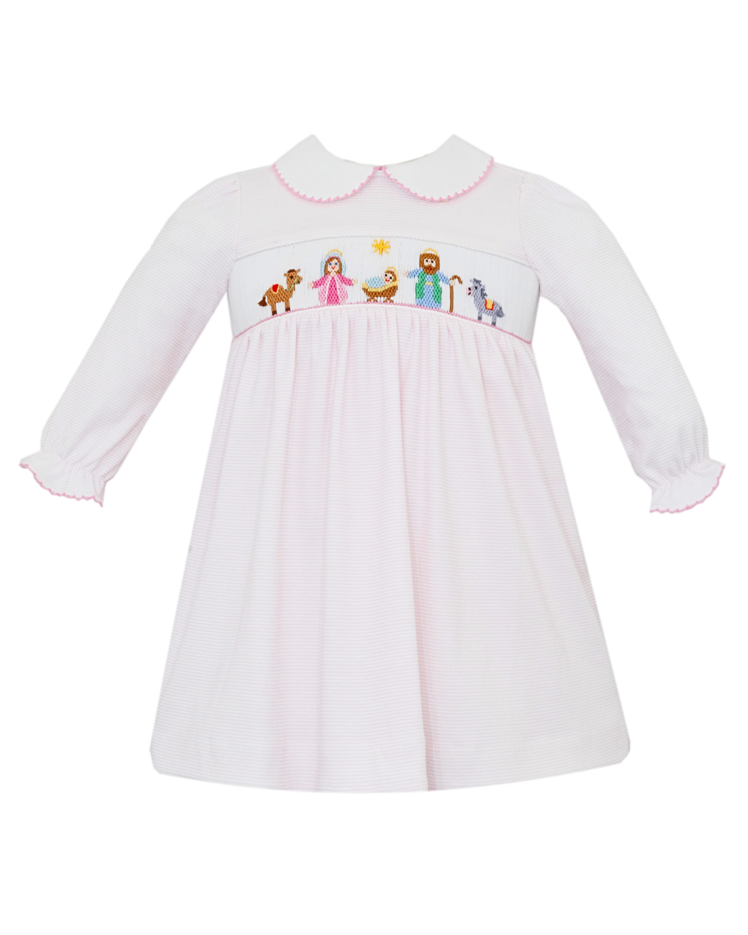 Nativity Smocked Knit - Light Pink Striped Dress