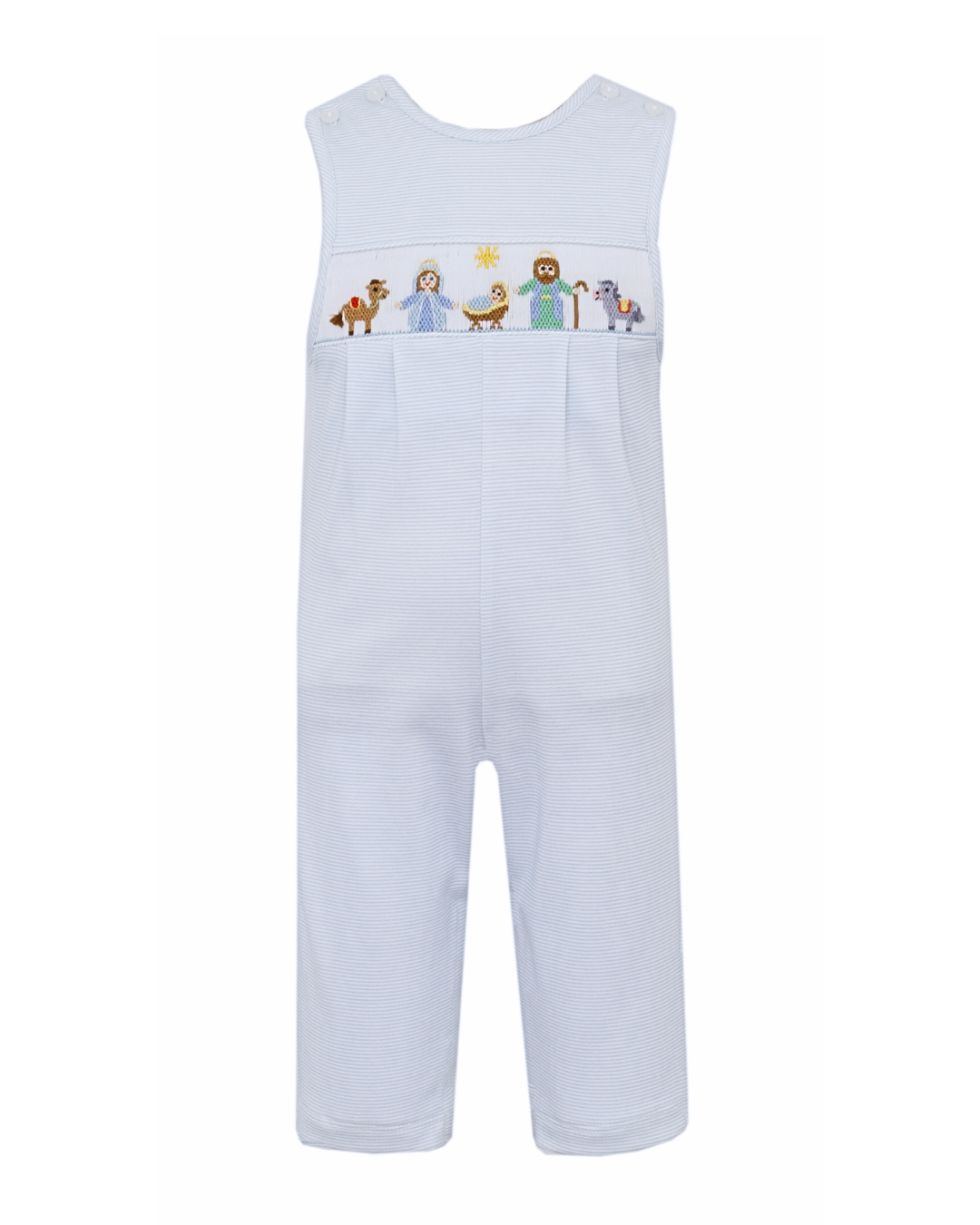 Nativity Smocked Knit - Light Blue Stripe Long Jon Jon