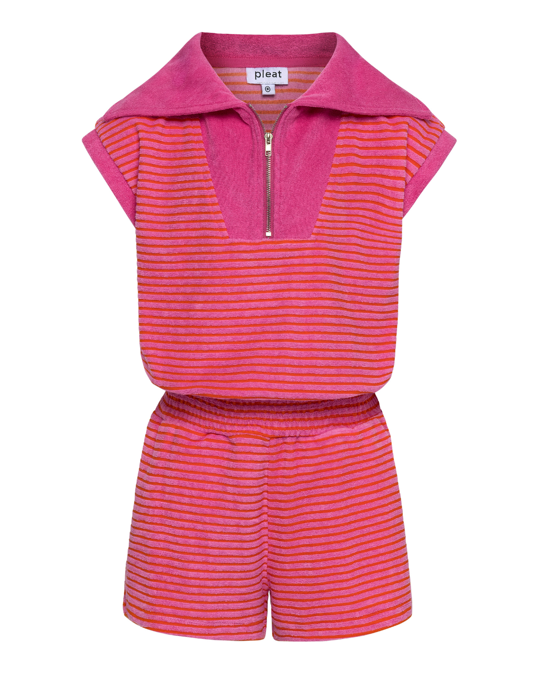Pleat Wynne Romper - Pink/Orange French Terry