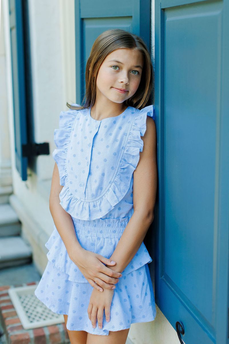 Pleat Jane Dress - Blue Dot