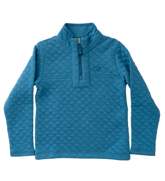 Quilted Zip Pullover - Copen Blue