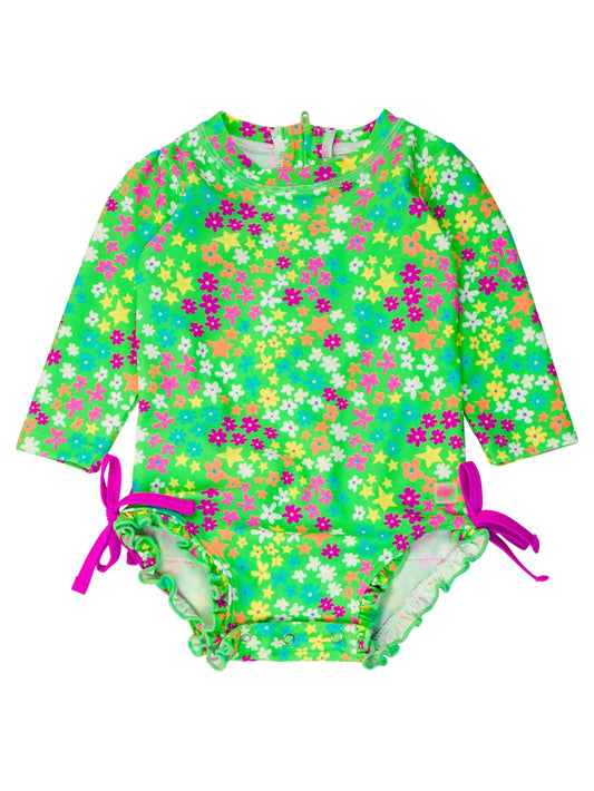 Neon Floral - Long Sleeve One Piece Rash Guard