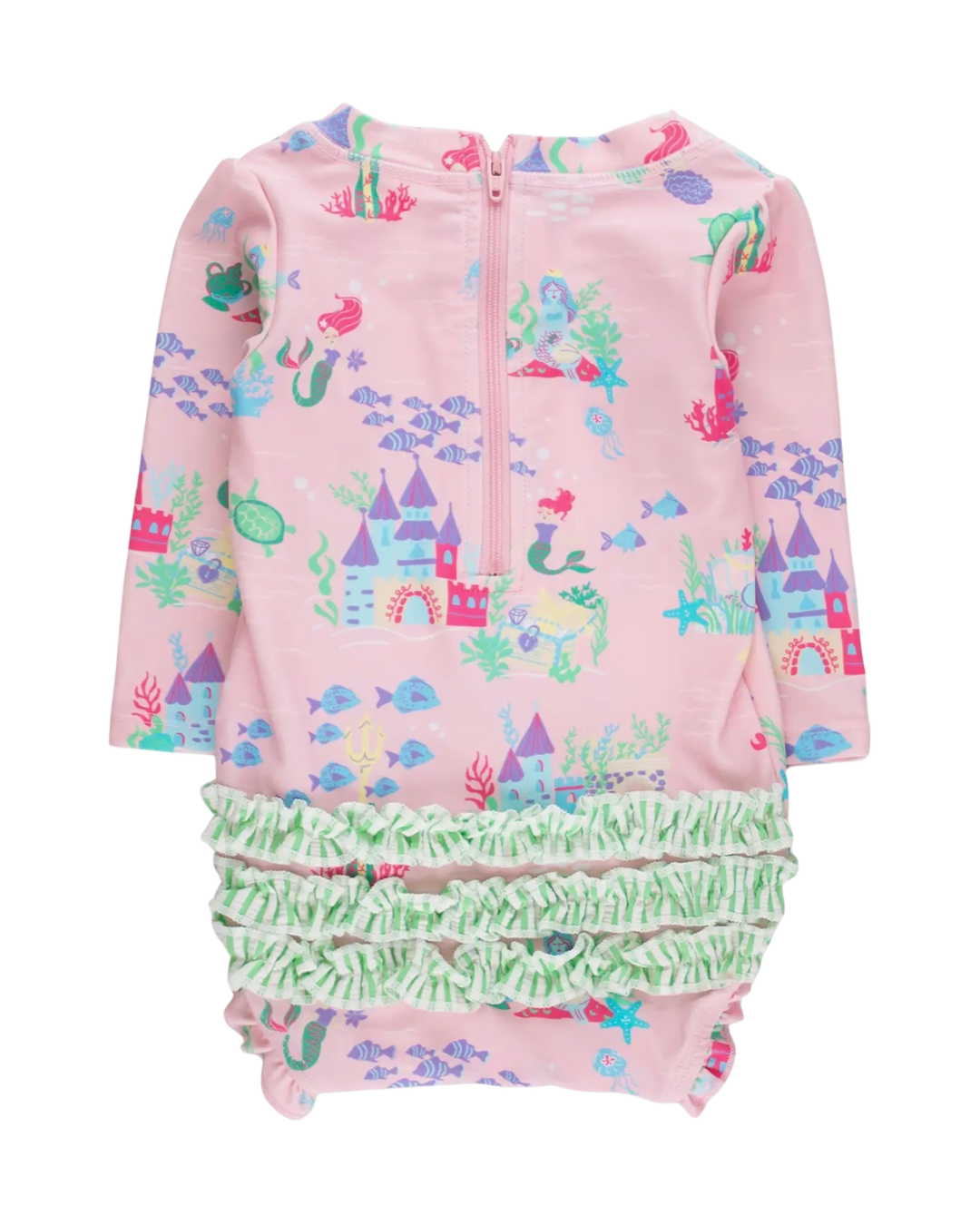 Atlantis Mermaids - L/S One Piece Rash Guard Swimsuit w/Ruffles