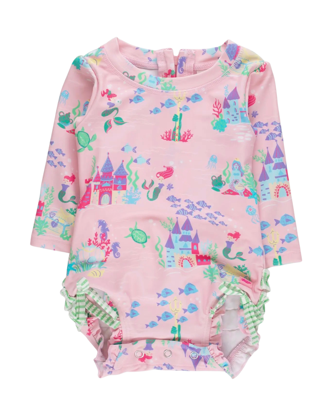 Atlantis Mermaids - L/S One Piece Rash Guard Swimsuit w/Ruffles