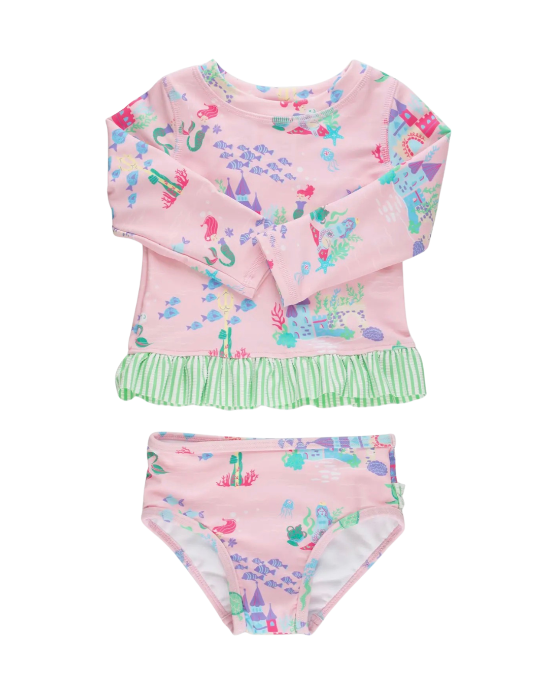 Atlantis Mermaids - L/S Rash Guard 2-Piece Swimsuit w/Ruffles