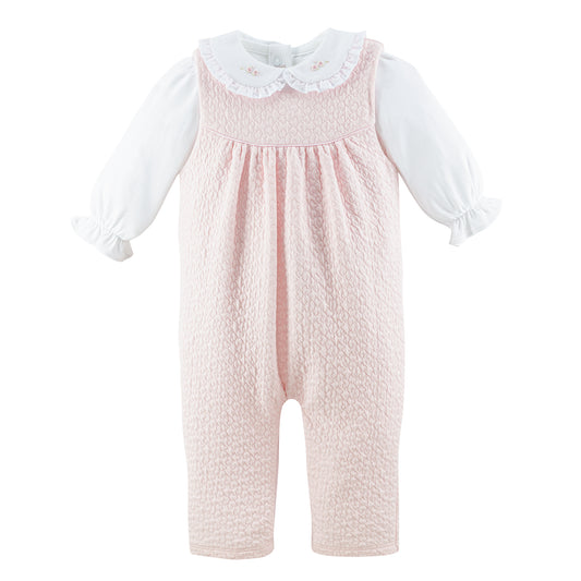 Hearts Quilted Pima Overall Set w/ Embroidered Collar