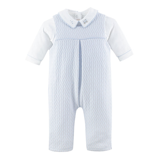 Light Blue Quilted Pima Overall Set w/ Embroidered Collar