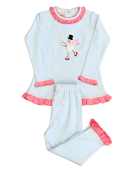 Squiggles - Pink Snowman Ruffled Pant Set