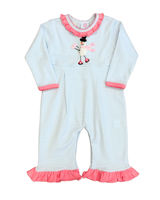 Squiggles - Pink Snowman Ruffled Romper