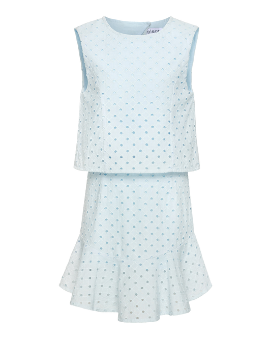 Pleat Cleo Dress - Light Aqua Eyelet