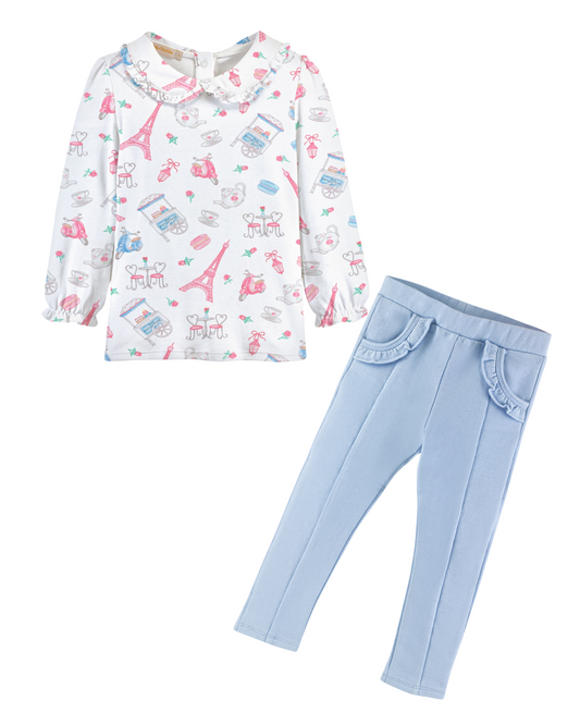 Charming Tea Pima - Ruffled Collared Shirt & Pants Set