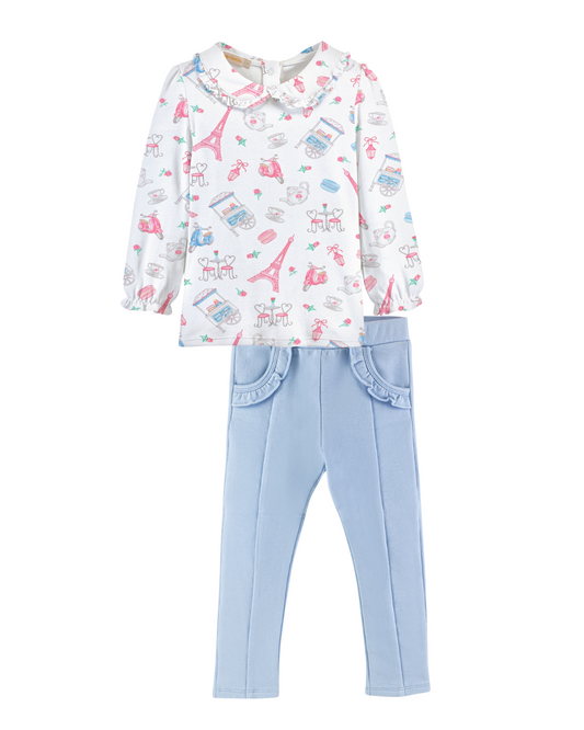 Charming Tea Pima - Ruffled Collared Shirt & Pants Set