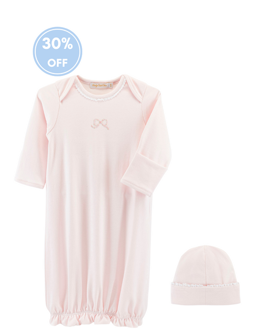 Pretty Bows Pima Infant Gown And Hat Set