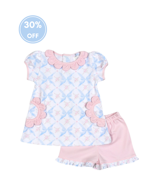 Blue Bows Pima - Short Set