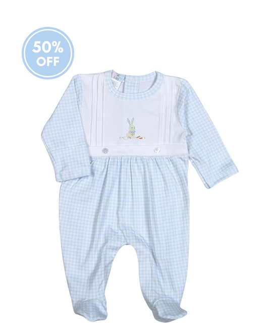 Sweet Bunny Hand Embroidered Pima Footie - Blue